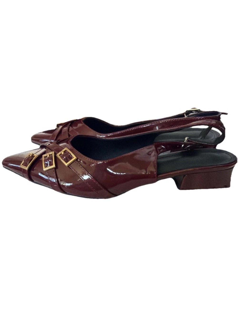 🆕Patent Pointed Slingback Block Heel Triple Buckle Detail - Cherry Red SZ 8.5 - Picture 5 of 5
